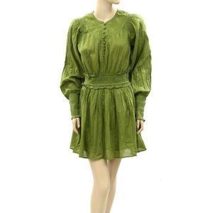Happyxnature Kate Hudson Smocked Green Mini Dress Solid Cotton Ruffle S